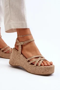 Clearance Boto Sandały Na Platformie I Koturnie Beżowe Oporia