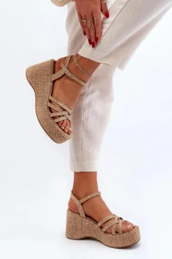 Clearance Boto Sandały Na Platformie I Koturnie Beżowe Oporia