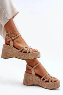 Clearance Boto Sandały Na Platformie I Koturnie Beżowe Oporia