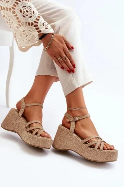 Clearance Boto Sandały Na Platformie I Koturnie Beżowe Oporia