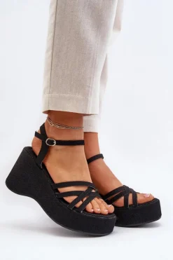 Boto Sandały Na Koturnie*Sandały Na Platformie I Koturnie Czarne Oporia