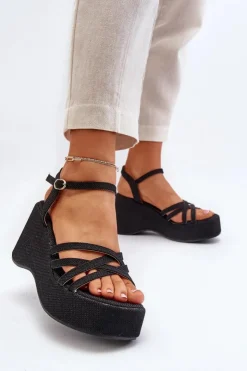 Boto Sandały Na Koturnie*Sandały Na Platformie I Koturnie Czarne Oporia