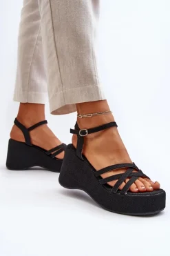 Boto Sandały Na Koturnie*Sandały Na Platformie I Koturnie Czarne Oporia