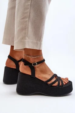 Boto Sandały Na Koturnie*Sandały Na Platformie I Koturnie Czarne Oporia