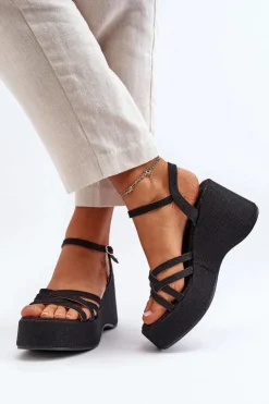 Boto Sandały Na Koturnie*Sandały Na Platformie I Koturnie Czarne Oporia