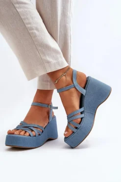 Clearance Boto Sandały Na Platformie I Koturnie Niebieskie Oporia