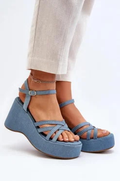 Clearance Boto Sandały Na Platformie I Koturnie Niebieskie Oporia