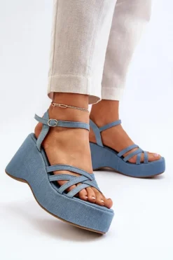 Clearance Boto Sandały Na Platformie I Koturnie Niebieskie Oporia