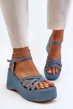 Clearance Boto Sandały Na Platformie I Koturnie Niebieskie Oporia