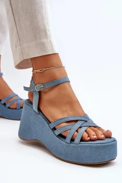 Clearance Boto Sandały Na Platformie I Koturnie Niebieskie Oporia
