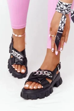 Online Boto Sandały Na Platformie Z Łańcuchem Czarne Hollywood