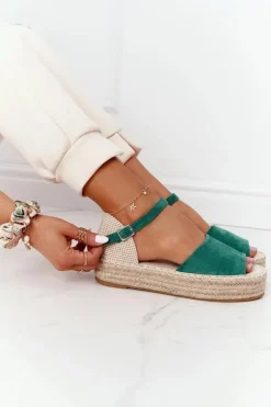 Damskie Boto Sandały Na Platformie Z Plecionką Zielone Megara