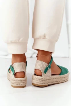 Damskie Boto Sandały Na Platformie Z Plecionką Zielone Megara
