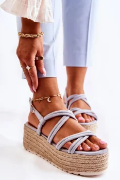 Boto Sandały Na Koturnie|Sandały Płaskie*Sandały Na Platformie Z Plecionką Niebieskie Crazy In Love