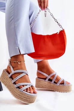 Boto Sandały Na Koturnie|Sandały Płaskie*Sandały Na Platformie Z Plecionką Niebieskie Crazy In Love