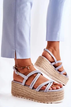 Boto Sandały Na Koturnie|Sandały Płaskie*Sandały Na Platformie Z Plecionką Niebieskie Crazy In Love