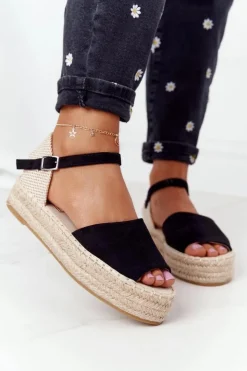 Boto Sandały Na Platformie Z Plecionką Czarne Megara