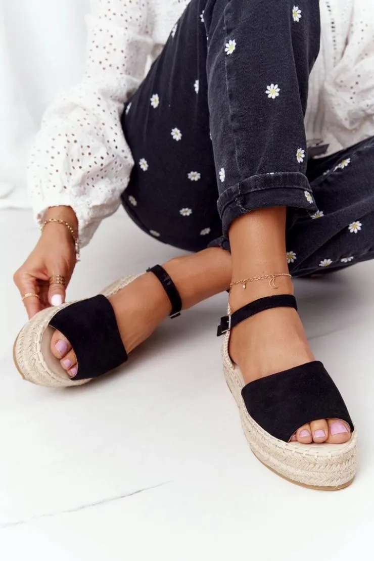 Boto Sandały Na Platformie Z Plecionką Czarne Megara