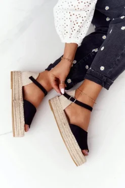 Boto Sandały Na Platformie Z Plecionką Czarne Megara