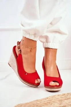 Boto Sandały Na Koturnie*Sandały Na Plecionej Koturnie Czerwone Tommy