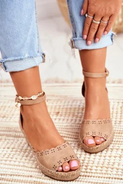 Sale Evento Sandały Na Plecionej Koturnie Beżowe Sagittarius