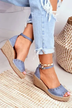 Evento Sandały Na Koturnie*Sandały Na Plecionej Koturnie Niebieskie Sagittarius