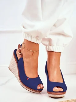 Best Boto Sandały Na Plecionej Koturnie Granatowe Tommy