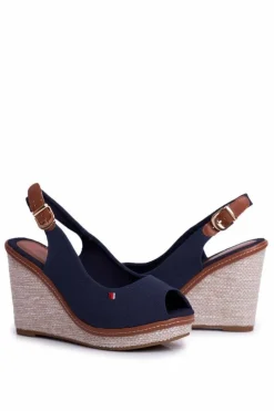 Best Boto Sandały Na Plecionej Koturnie Granatowe Tommy