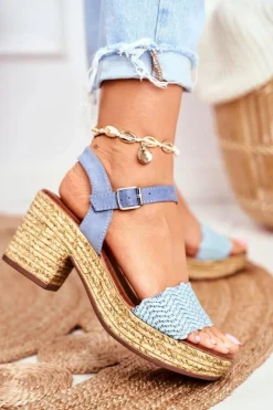 Evento Sandały Na Obcasie*Sandały Na Plecionej Platformie Niebieskie Fobi