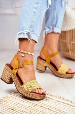 Evento Sandały Na Obcasie*Sandały Na Plecionej Platformie Żółte Fobi
