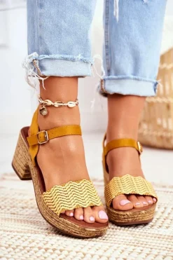 Evento Sandały Na Obcasie*Sandały Na Plecionej Platformie Żółte Fobi