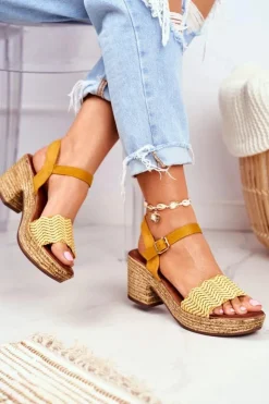 Evento Sandały Na Obcasie*Sandały Na Plecionej Platformie Żółte Fobi