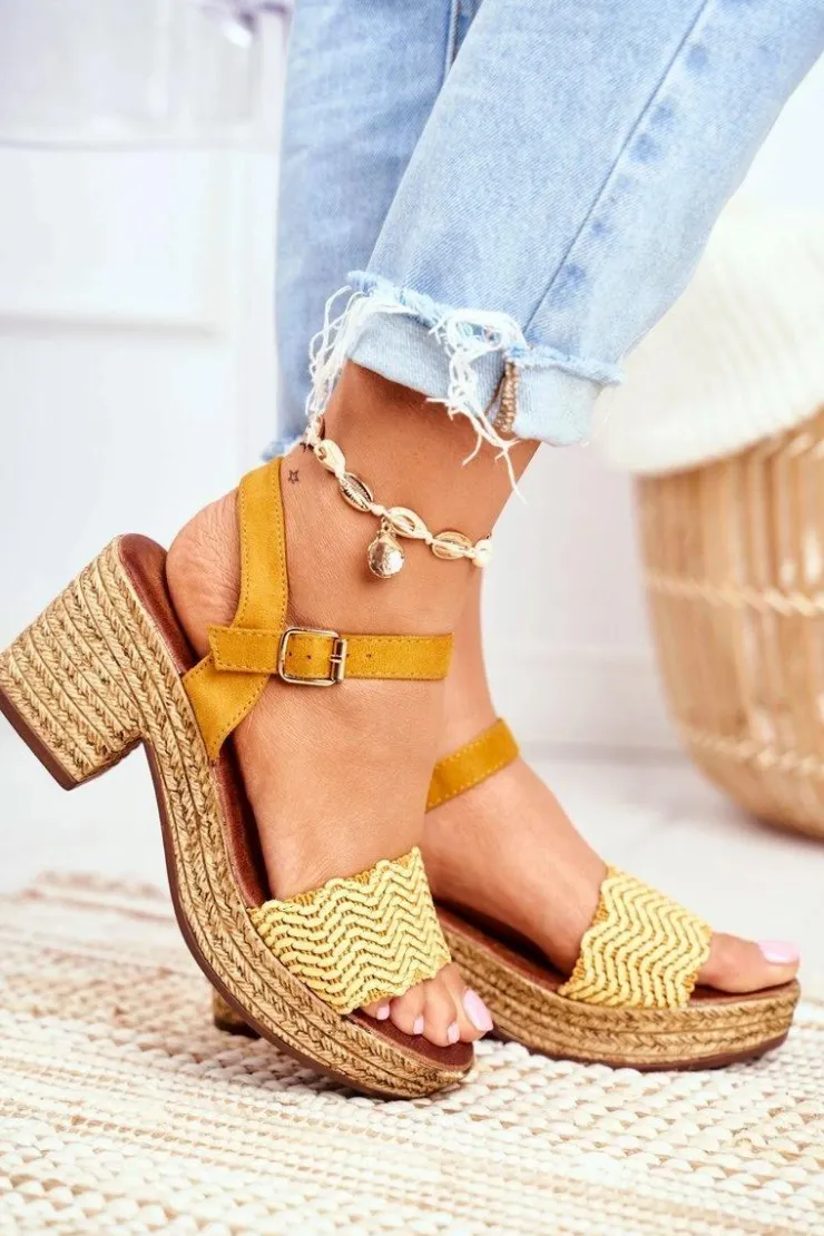 Evento Sandały Na Obcasie*Sandały Na Plecionej Platformie Żółte Fobi