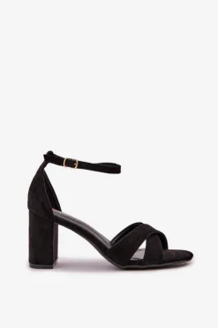 Boto Sandały Na Obcasie*Sandały Na Słupkowym Obcasie Z Eko Zamszu Czarne Saniffia Czarny