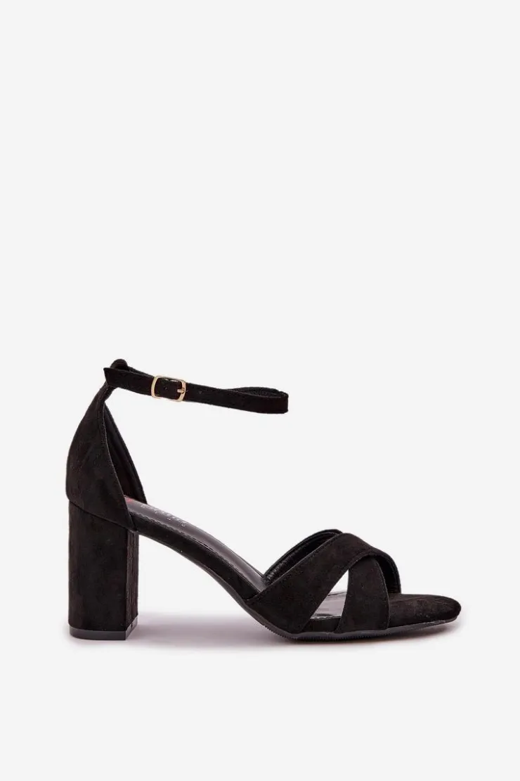 Boto Sandały Na Obcasie*Sandały Na Słupkowym Obcasie Z Eko Zamszu Czarne Saniffia Czarny