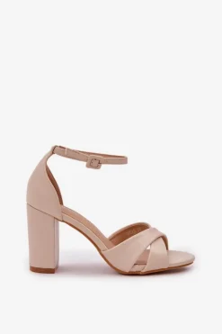 Damskie Boto Sandały Na Słupkowym Obcasie Z Eko Skóry Beżowe Lanaria