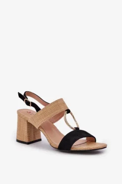 Boto Sandały Na Słupku|Sandały Na Obcasie*Sandały Na Słupkowym Obcasie Czarno-Beżowe Afleeria Czarny