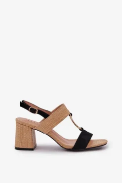 Boto Sandały Na Słupku|Sandały Na Obcasie*Sandały Na Słupkowym Obcasie Czarno-Beżowe Afleeria Czarny