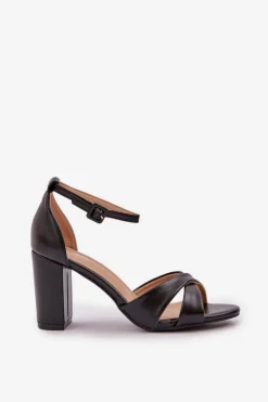 Damskie Boto Sandały Na Słupkowym Obcasie Z Eko Skóry Czarne Lanaria