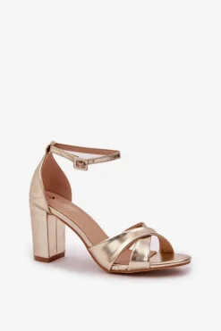 Damskie Boto Sandały Na Słupkowym Obcasie Z Eko Skóry Złote Lanaria