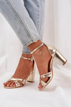 Damskie Boto Sandały Na Słupkowym Obcasie Z Eko Skóry Złote Lanaria