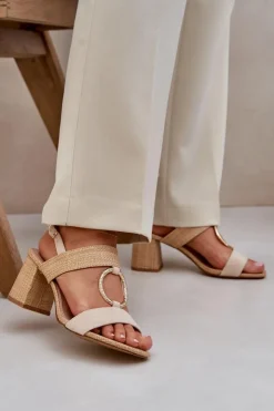 Boto Sandały Na Słupku|Sandały Na Obcasie*Sandały Na Słupkowym Obcasie Beżowe Afleeria