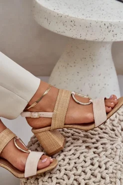 Boto Sandały Na Słupku|Sandały Na Obcasie*Sandały Na Słupkowym Obcasie Beżowe Afleeria