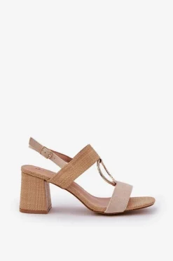 Boto Sandały Na Słupku|Sandały Na Obcasie*Sandały Na Słupkowym Obcasie Beżowe Afleeria