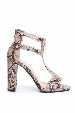 Damskie Boto Sandały Na Słupku Beżowe Z Wężowym Wzorem Folly