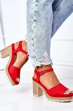 Damskie Boto Sandały Na Słupku I Platformie Czerwone Maggie