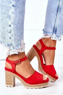 Damskie Boto Sandały Na Słupku I Platformie Czerwone Maggie