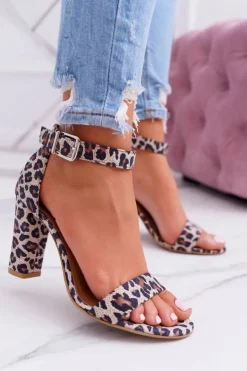 Sale Laura Messi Sandały Na Słupku 1760 Skóra Licowa Panterka Iliady