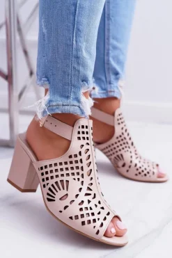 Laura Messi Sandały Na Obcasie*Sandały Na Słupku 1924 Skóra Beżowe Montoro