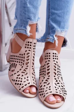 Laura Messi Sandały Na Obcasie*Sandały Na Słupku 1924 Skóra Beżowe Montoro